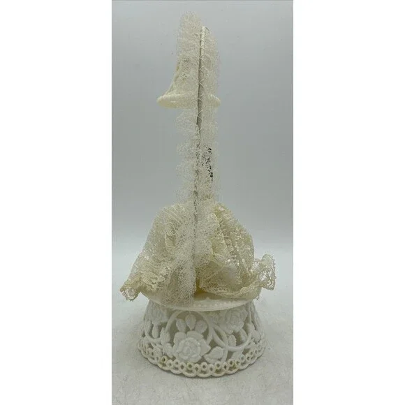 Wedding Cake Topper Bride Groom Lace Bell 1950s Vintage - Picture 8 of 16